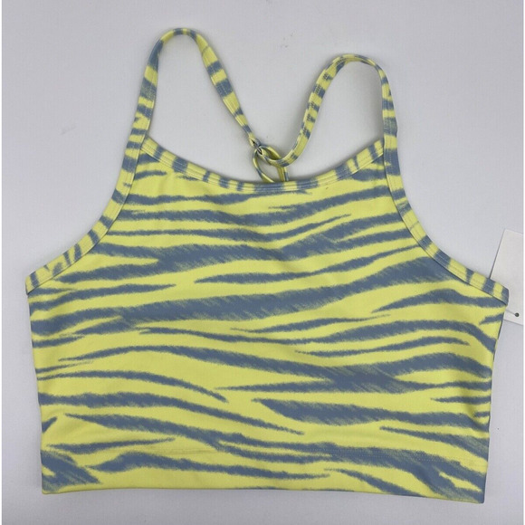 Zella Sports Bra Girl Sz 12 Seamless Strappy Racerback Yellow Gray Animal Stripe - Picture 1 of 11